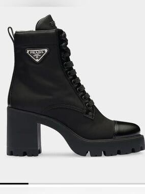 Prada Re-Nylon and leather ankle booties size 39.5. New, Authentic